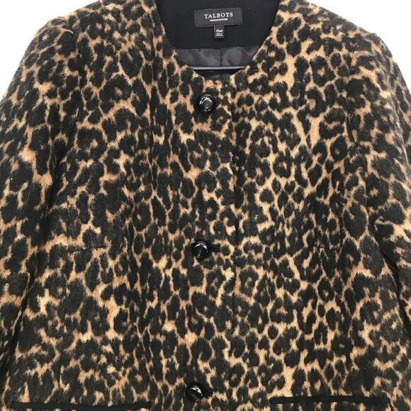 Talbots Black Tan Animal Leopard Print Button Up Wool Blend Coat - Picture 3 of 16